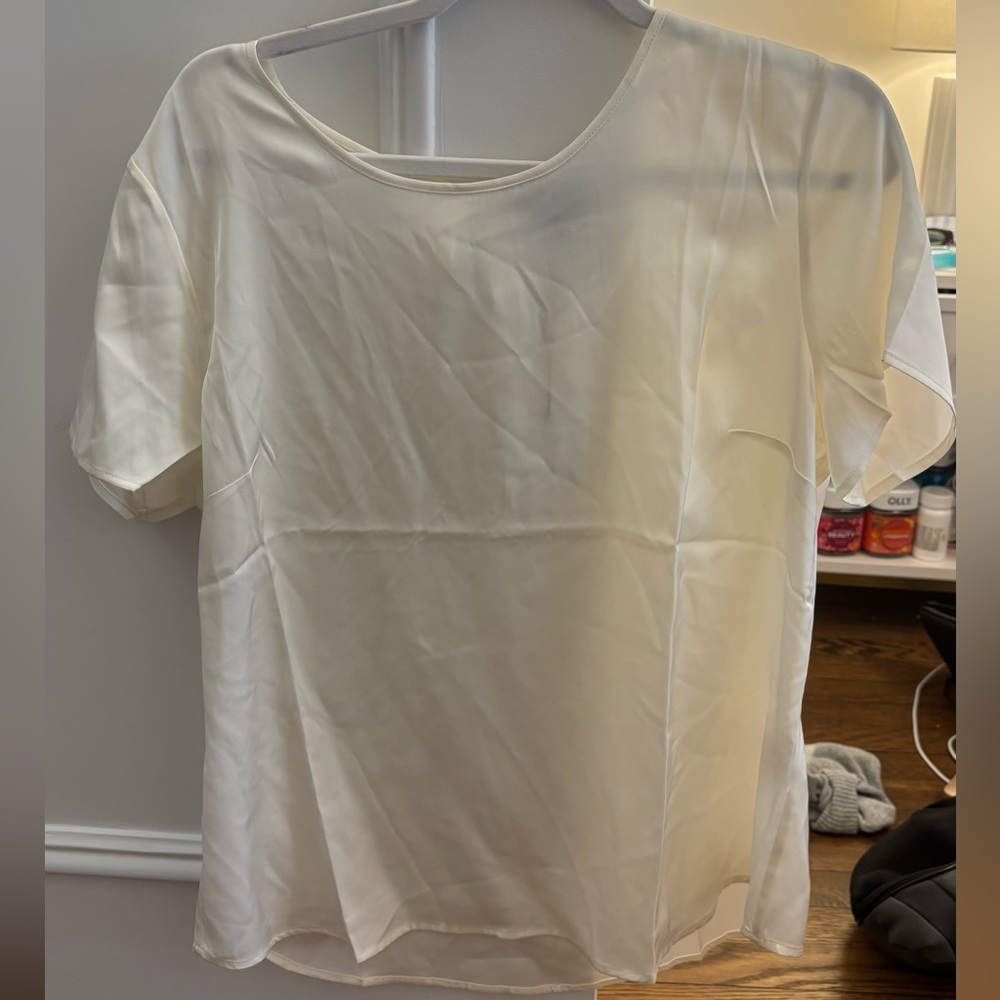Quince‎ Cream Short-Sleeve Silk Scoop Neck Tee